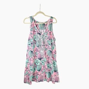 Simply Southern Dress Sleeveless Large Coastal Pink Seashells Shells Sand Dollar